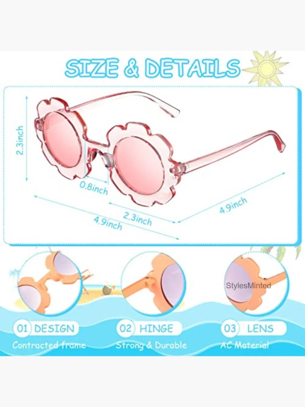 6 Pack Kids Round Flower Sunglasses Girls Daisy Glasses UV Protection Beach